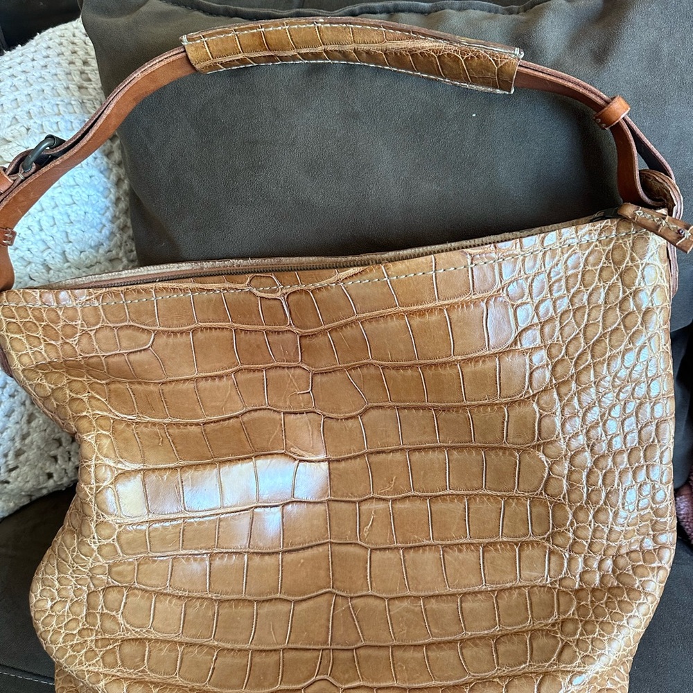 Henry Cuir for Barneys NY Croc-Embossed Tan Leather Shoulder Bag